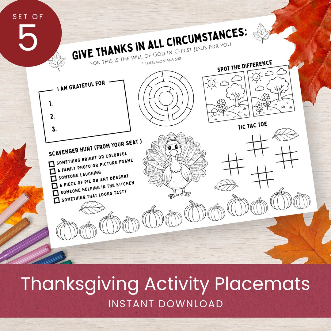 Christian Thanksgiving Activity Placemat, Kids Games Mazes, Bible Verse ...
