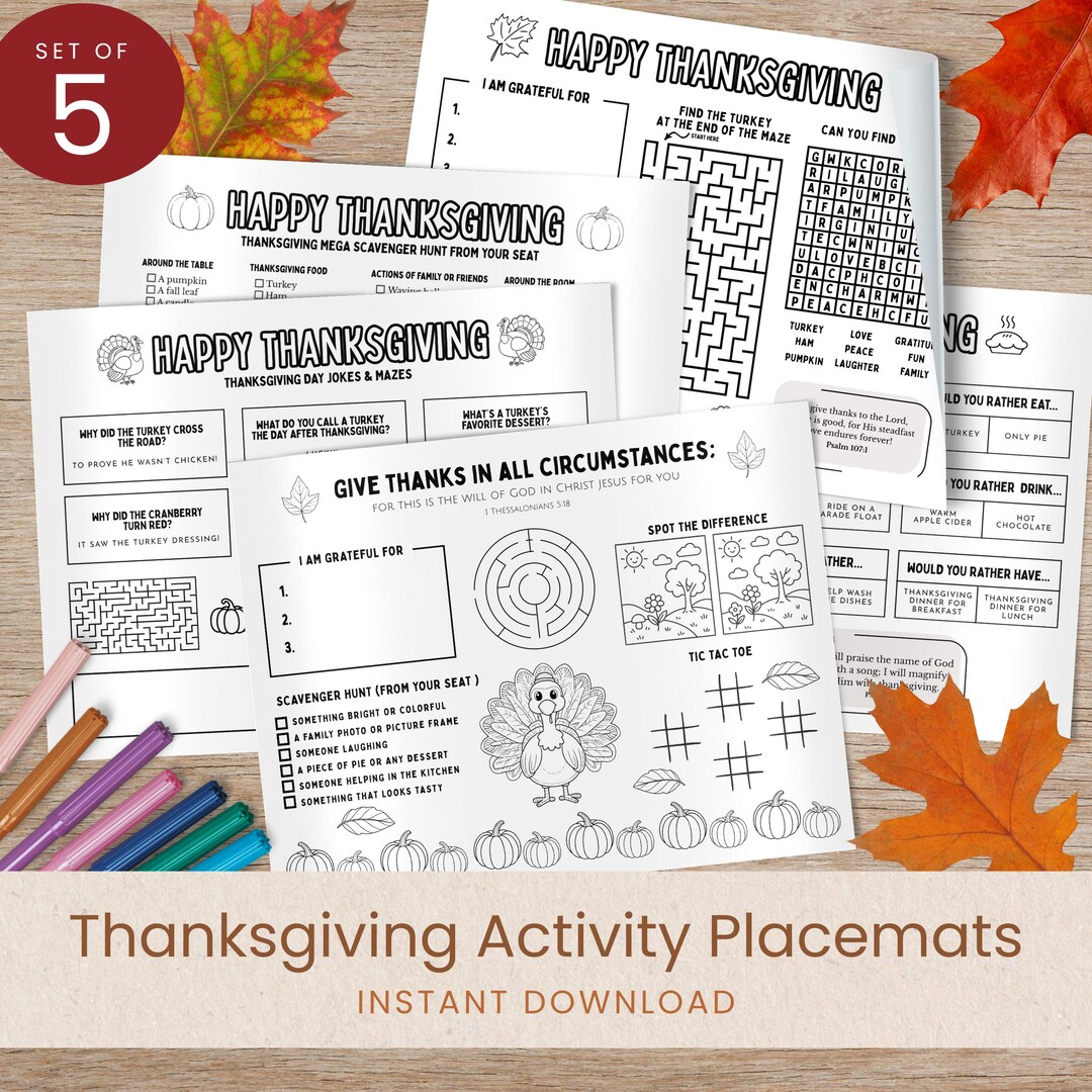 Thanksgiving Activity Placemat, Kids Games, Christian Bible Verse ...
