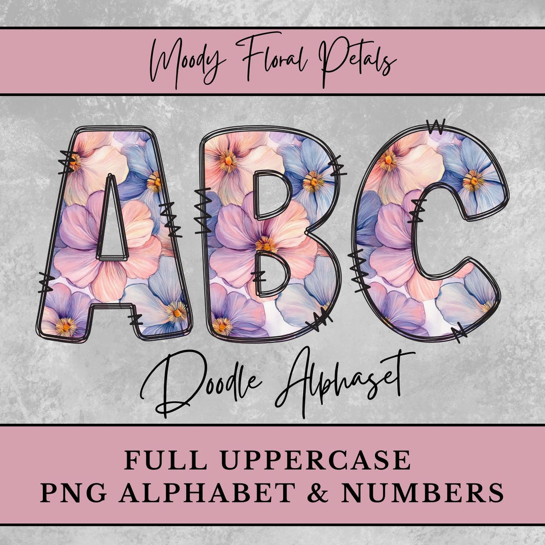 Moody Floral Petals PNG Alphabet, PNG Alphabet Letters, Pink Purple ...