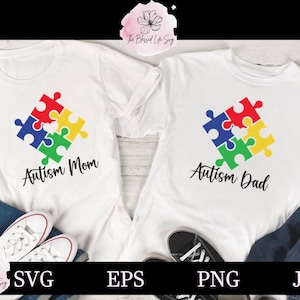 Autisme moeder en vader Svg met hart / Autisme puzzelstukjes met hart / Autism Awareness PNG-shirt / shirt Special Needs svg / Cricut silhouet