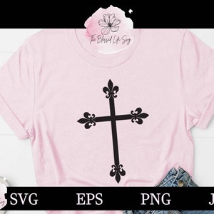 Fleur de Lis Cross SVG / Jesús Cross SVG / Camiseta cristiana Bolsa Letrero Almohada svg / Cruz cristiana svg Pascua / Cricut Clipart Archivo de corte
