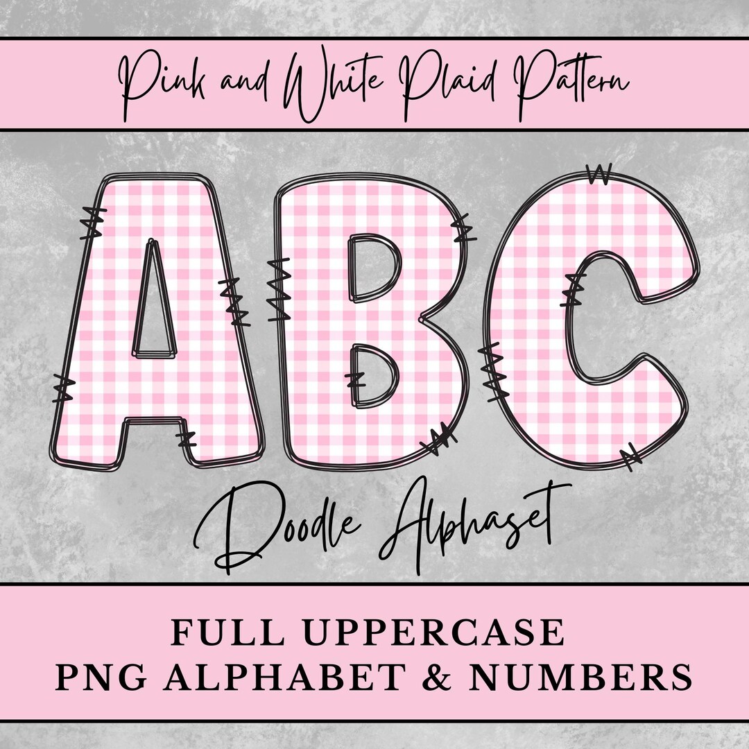 Pink & White Plaid Alphabet Letters, Gingham Doodle Letters Shirt ...