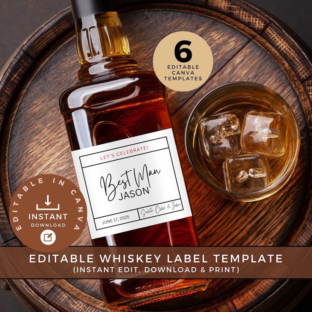 Editable Whiskey Label Template DIY Will You Be My Groomsman Best Editable Whiskey Label Template DIY Will You Be My Groomsman Best