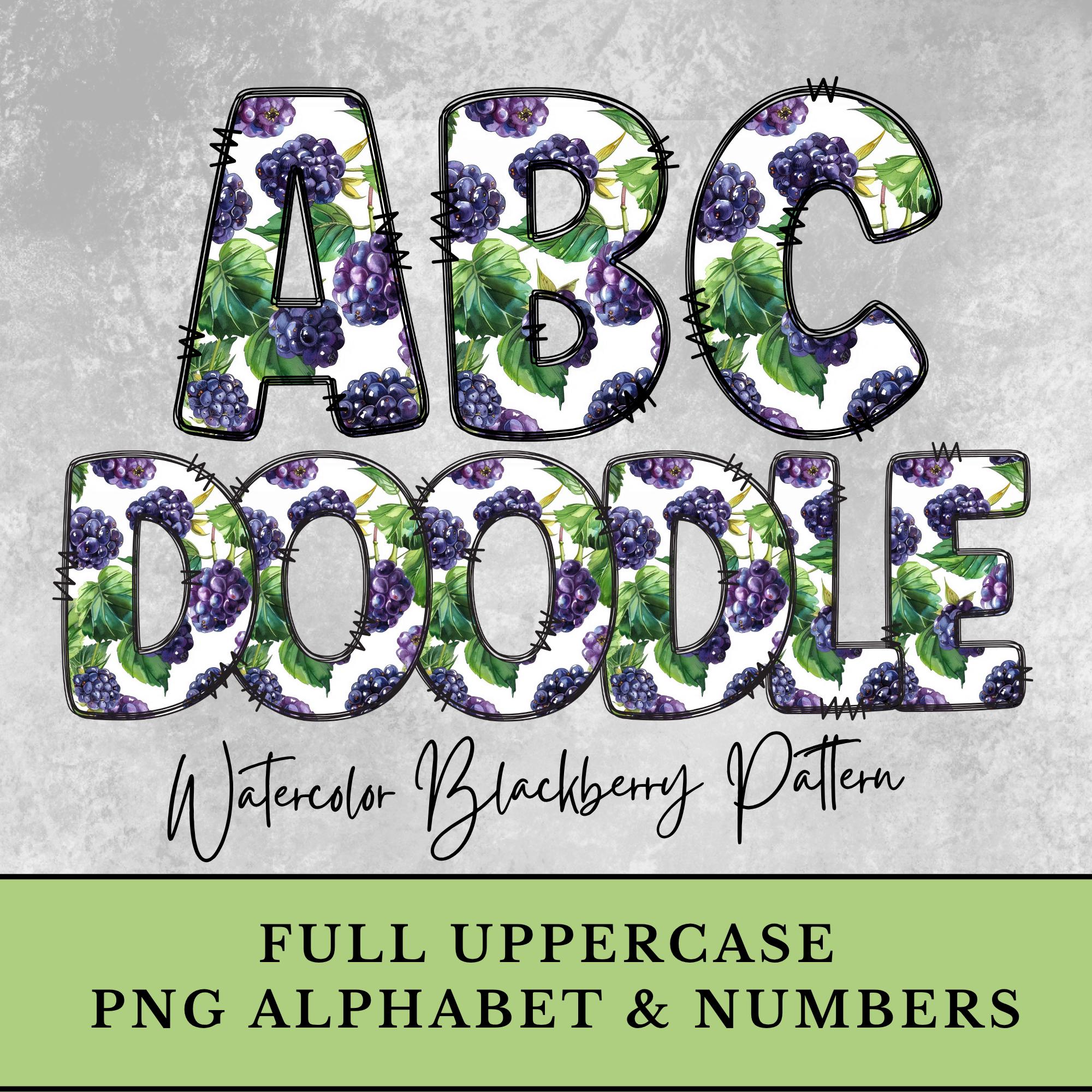Watercolor Blackberry Floral PNG Alphabet, Fruit Doodle Letters for T ...