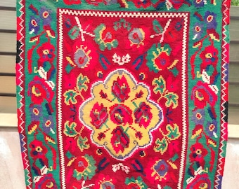 tapis roumain vintage, tapis en laine fait main, art kilim moldave, tissé à la main dans les années 50, style floral bohème, tapis moldave, 160 x 120 cm.
