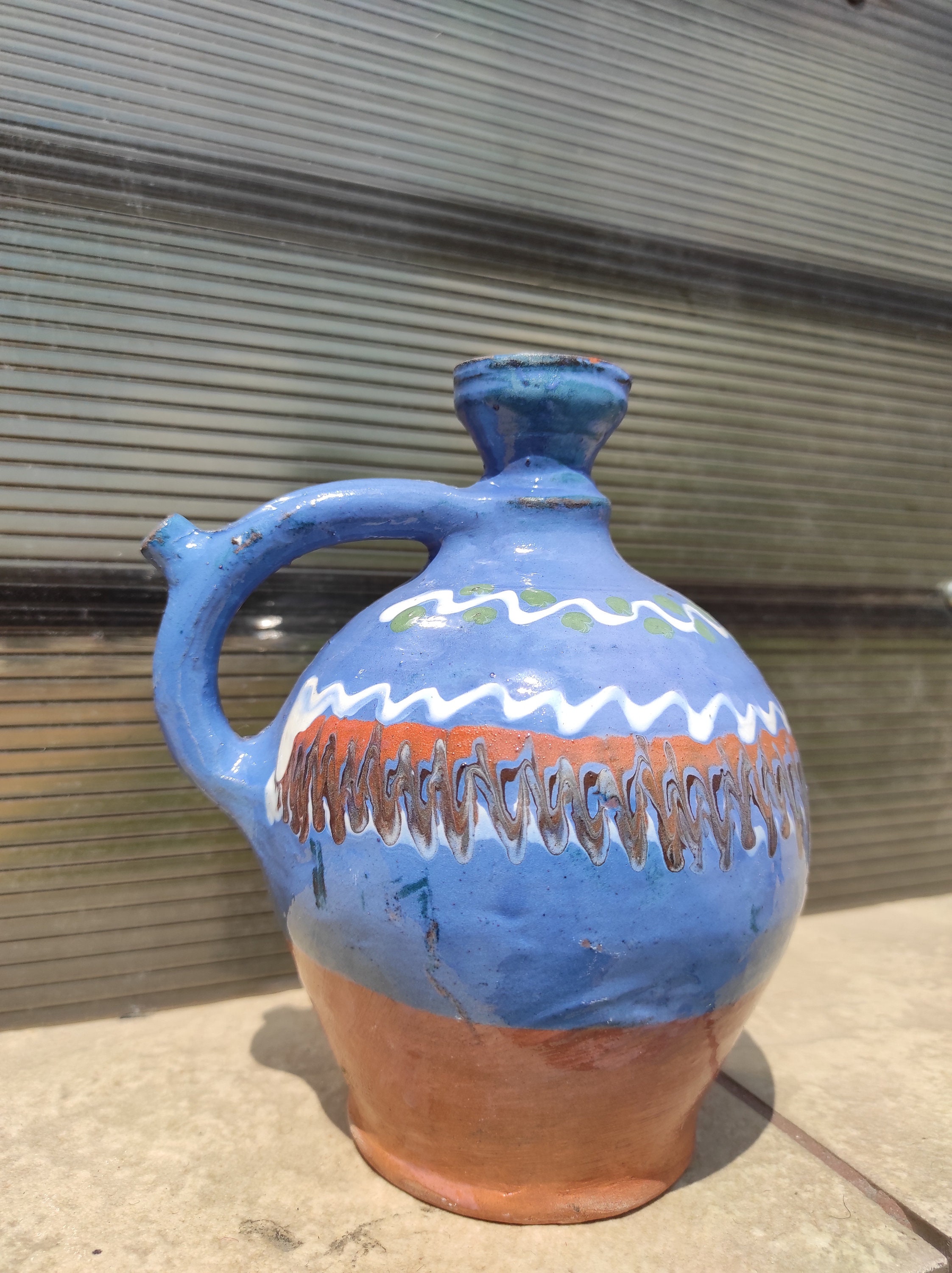 Handmade clay pot, Romanian ceramics, decorative clay vase.