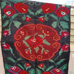Vintage Romanian rug, handmade wool rug, kilim Moldavian art, hand-woven in the 50&#39;s, tapis moldave, cozy boho style, 185x132cm.