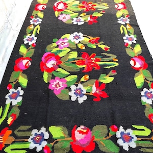 Discount!Vintage romanian rug, handmade wool rug, kilim Bessarabian art, hand-woven in the 50s, boho floral style, tapis moldave, 345x167cm.