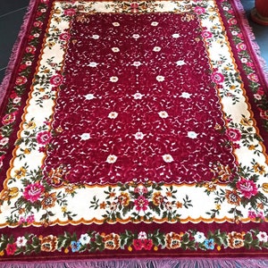 Vintage Romanian rug, handmade silk+cotton rug, kilim Bessarabian art, hand-woven in the 70s, boho floral style, tapis moldave, 220x170cm.