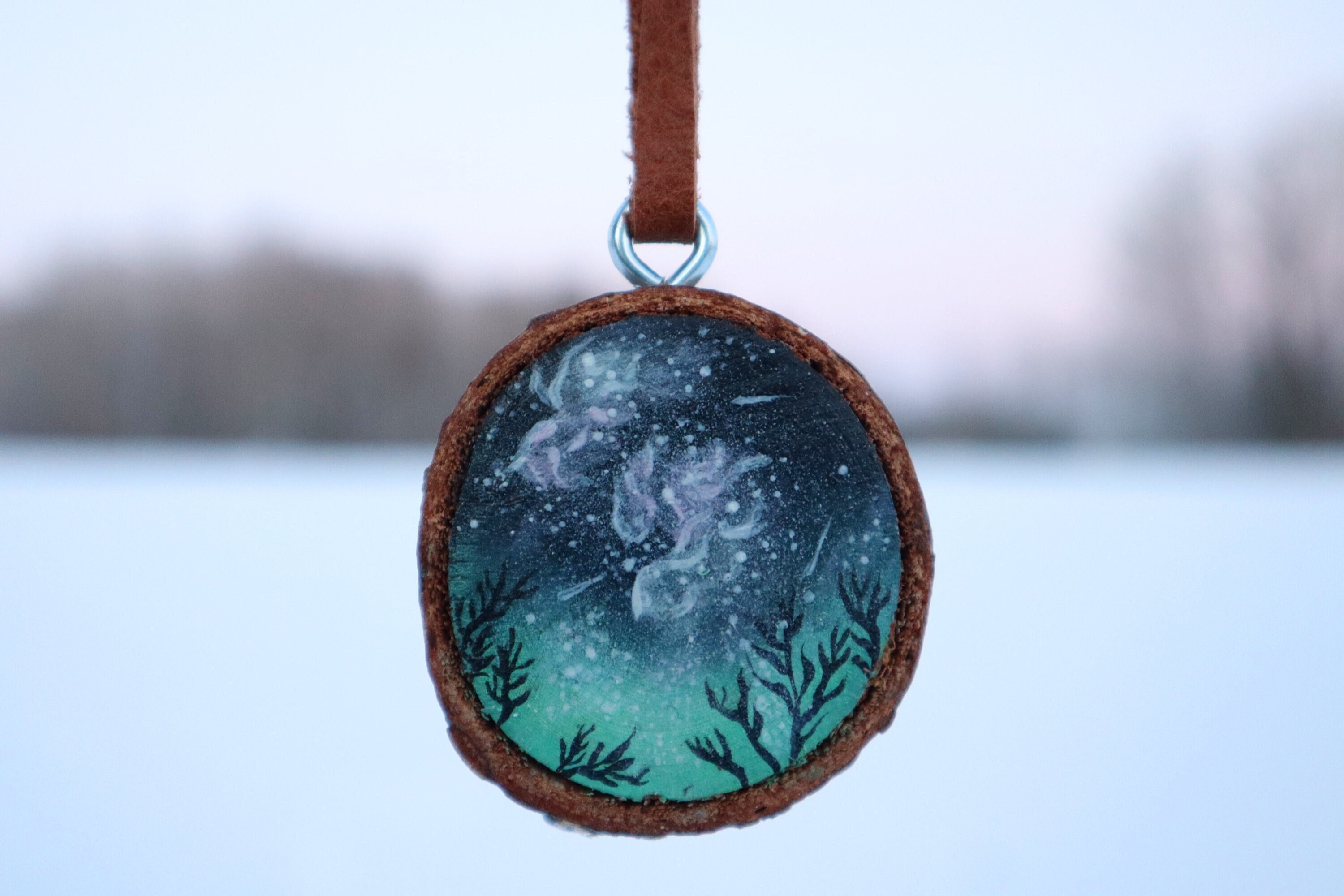 Talisman 67 North, Peinture Originale sur Tranche de Bois