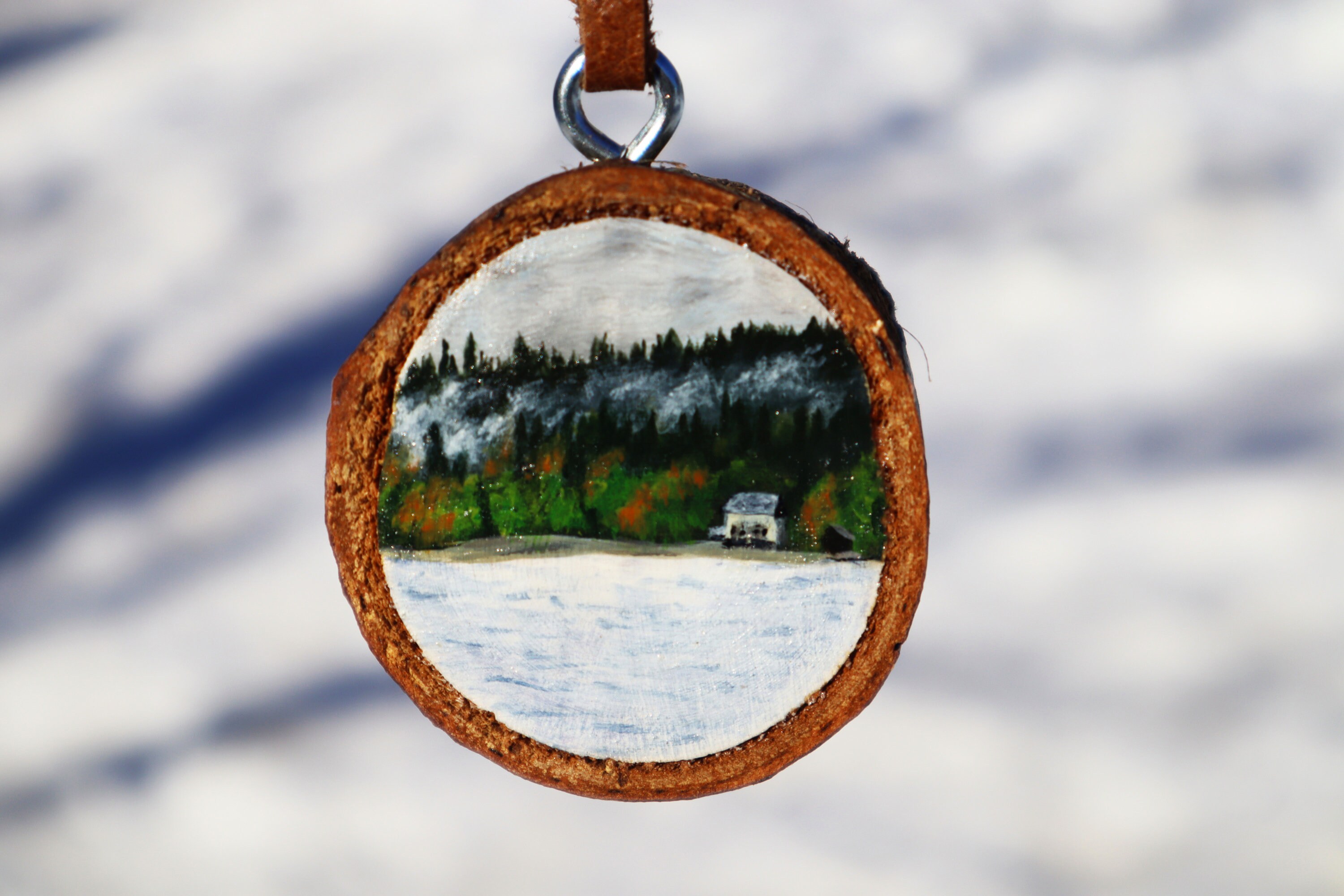 Talisman Kulstjön, Peinture Originale sur Tranche de Bois