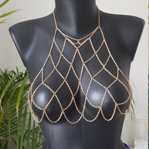 Gold bustier necklace, body chain, body chain, body jewelry, body jewelry