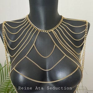Shoulder necklace, shoulder chain, shoulder jewelry, body chain, body jewelry, body chain, golden necklace, bust necklace, shoulder jewelry