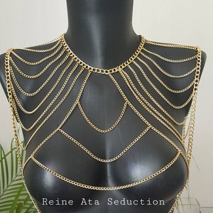 Collier épaule, chaîne d&#39;épaule, bijou d&#39;épaule,chaîne de corps, bijou de corps, body chain, collier doré, collier buste,bijou d&#39;épaules