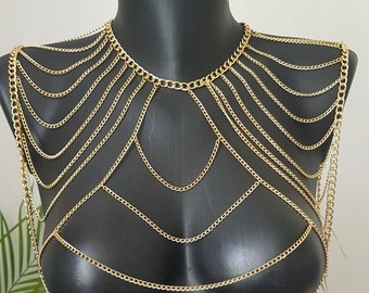 Collier épaule, chaîne d'épaule, bijou d'épaule,chaîne de corps, bijou de corps, body chain, collier doré, collier buste,bijou d'épaules