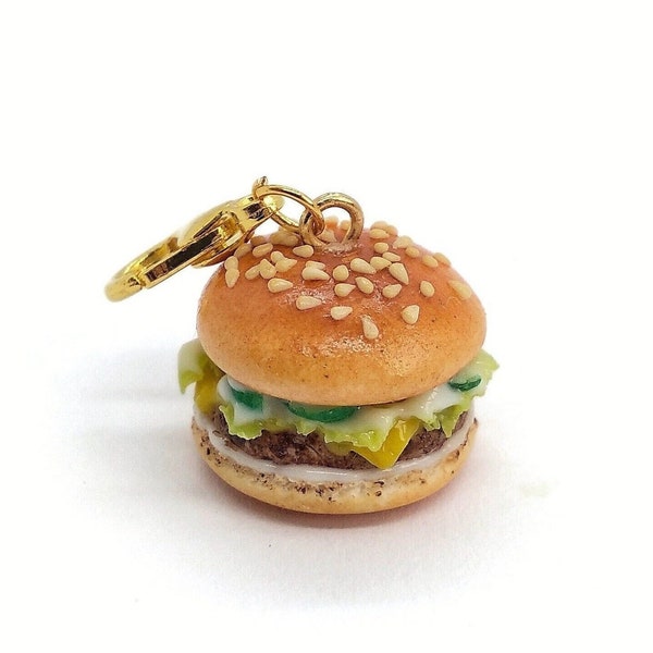 Charm - Mini Realistic Hamburger in polymer clay - Handmade jewelry, Accessory for Bracelet or Necklace, Gourmet Gift Idea