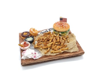 Aimant pour réfrigérateur, Magnet - Plateau de Fast-Food Américain en pâte polymère / fait-main, Décoration de cuisine, Cadeau original