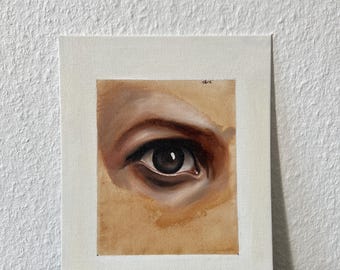 Expressive minimalist oil painting &quot;Eye of an Old Man&quot; | Timeless small oil painting as a gift idea
