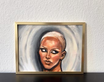 Modern abstract portrait of a woman &quot;CryCat&quot; | Expressive, colorful oil painting on linen, hand-painted