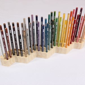 48 Colored Pencil Chevron Holder Organizer for Artists, Coloring Enthusiasts and Children, Choose the Stain and finish, Solid wood (Pine)