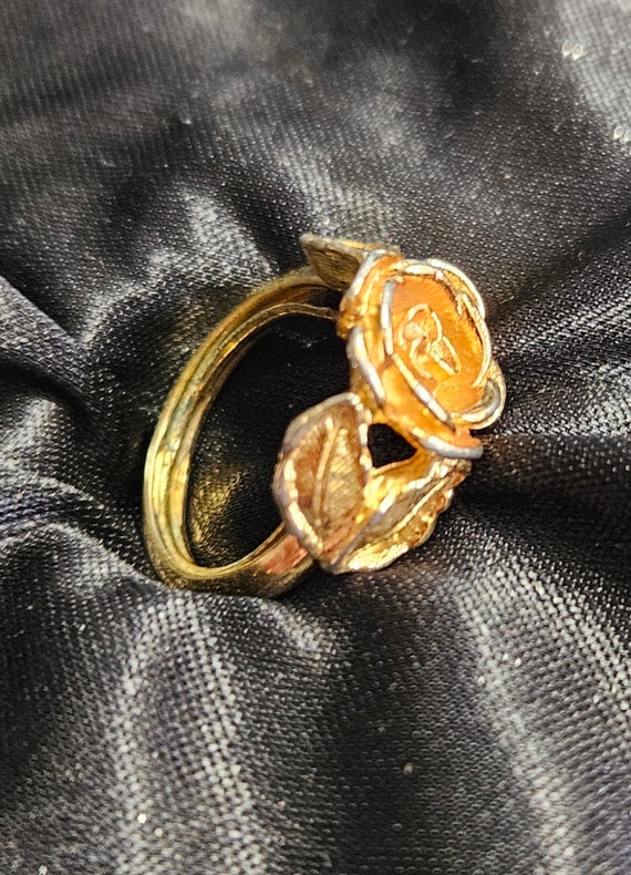 Avon 70s Gold Tone Rose and Leaves Ring Adjustable Etsy