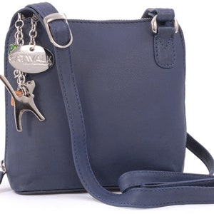 Catwalk Collection Handbags - Women's Small Leather Cross Body Bag/Mini Shoulder Bag with Long Adjustable Strap - LENA - Blue