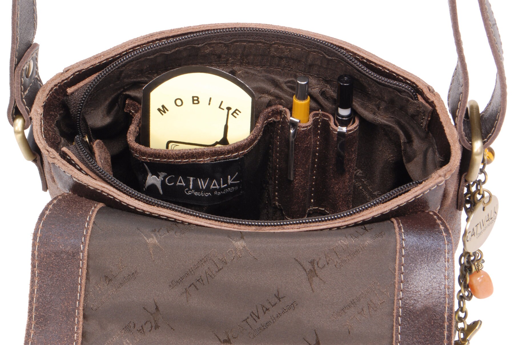 Manfield metallic leren crossbody tas brons | wehkamp