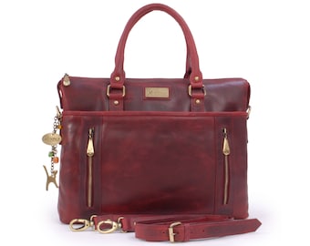 Catwalk Collection Handbags - Ladies Leather Laptop Bag - Briefcase Cross Body Bag - Women's Organiser Work Bag - ADELE - Red