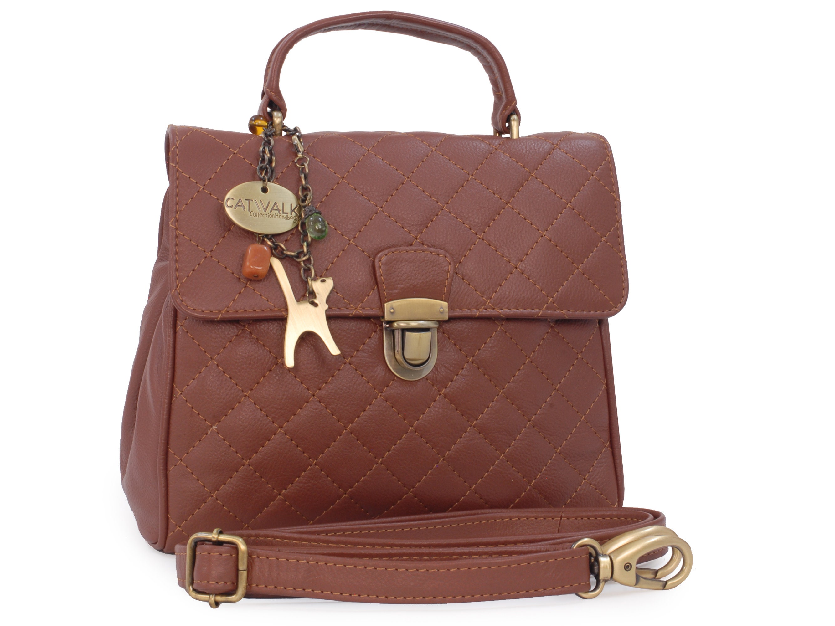 Catwalk Collection Handbags - Small Crossbody Bag For Women - Shoulder Bag - Fits Smart Phone - Smooth Leather - Florence - Brown