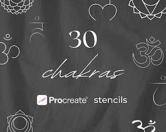 Chakra Tattoo Stencils: 30 Fine Line Procreate Stamps (Ready To Print)