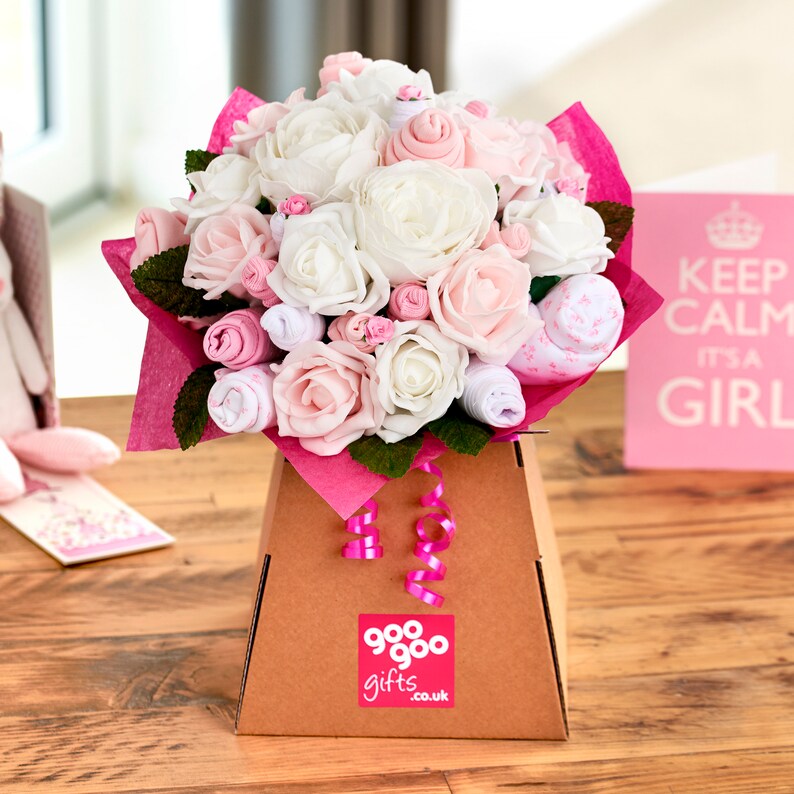 Large Pink Baby Clothes Bouquet Baby Shower Gift Newborn Etsy