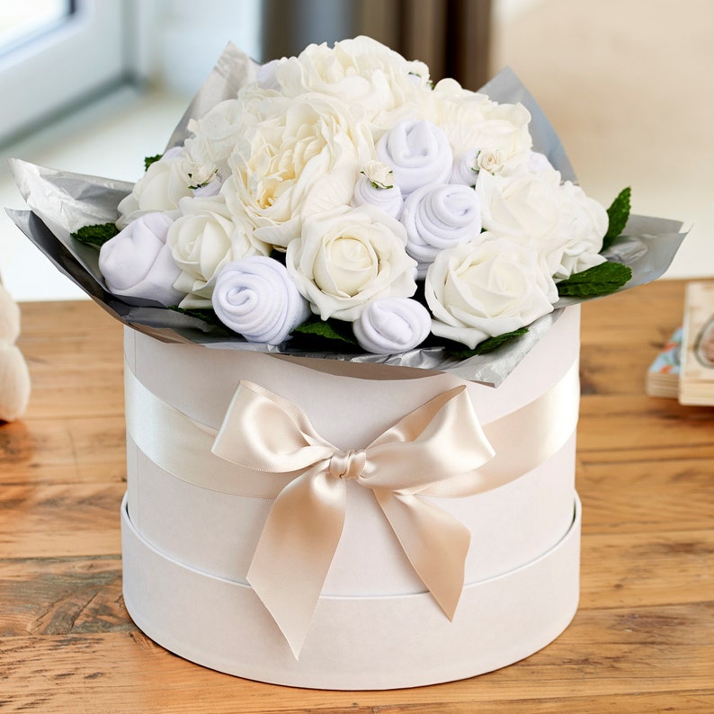 Large Baby Clothes Bouquet Classic White in Hatbox Baby Etsy