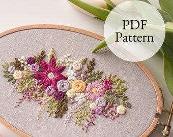 Radiant Roses Modern Embroidery PDF pattern, Digital Download, DIY Rose Craft, Flower Art, Summer Craft