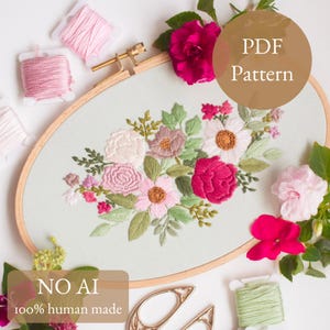 Roses Modern Embroidery PDF pattern, Digital Download, DIY Rose Craft, Flower Art, Summer Craft