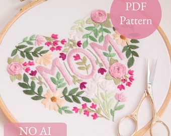 Patrón de bordado Flores para Mamá: Manualidad DIY (Patrón en PDF)