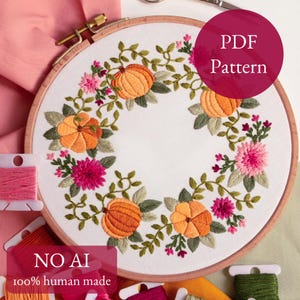 Pumpafält, höstbroderi, digitalt PDF-mönster, höstpyssel