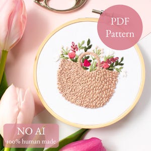 Pdf-patroon mand met bloesems modern borduurwerk, digitale download, bloemenmand, bloemsierkunst, zomerkunst