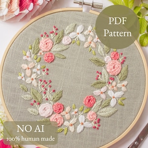 Blushing Blooms Modern Embroidery PDF pattern, Digital Download Artwork