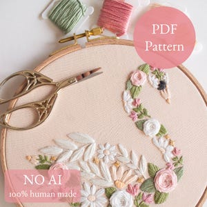 Swan Embroidery Pattern: Floral Bird Design (PDF Pattern)