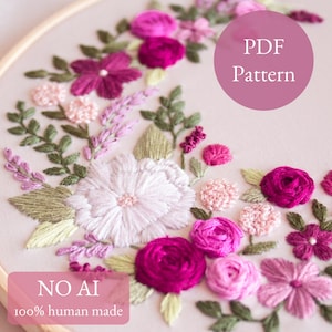 Floral Embroidery Pattern: Magical Magenta DIY Craft (PDF Pattern)