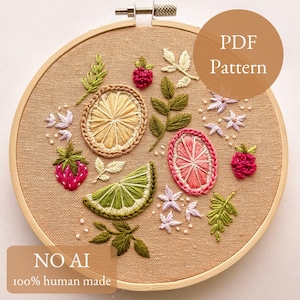 Fruit Floral Embroidery Pattern: Summer Citrus Design (PDF Pattern)