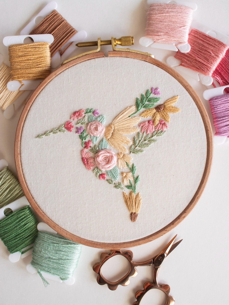 Hummingbird Embroidery “fluttering Flowers” Pattern | PDF Digital ...