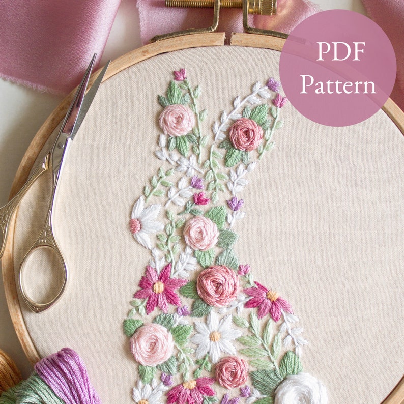 Bunny in Bloom, Easter Embroidery PDF Pattern image 9