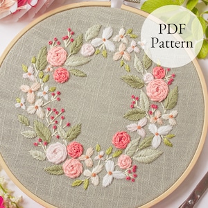 Blushing Blooms Modern Embroidery PDF pattern, Digital Download Artwork