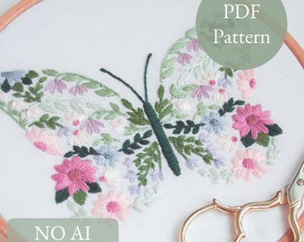 Butterfly Embroidery, Waterlily Wings PDF Pattern