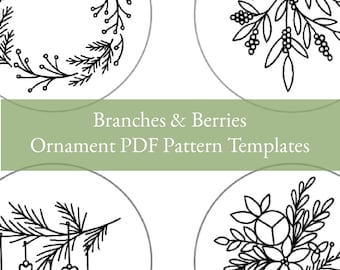 Branches & Berries Christmas Ornament Embroidery PDF Pattern, DIY Holiday Craft