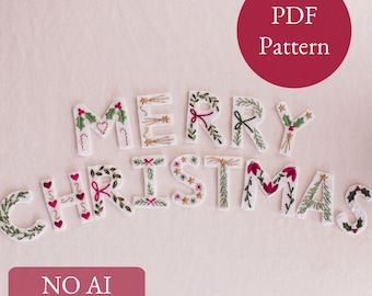 Merry Christmas Felt Garland, Embroidery Digital PDF Pattern