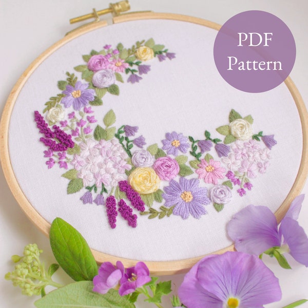 Blooms & Bells Modern Embroidery PDF Pattern, Digital Download, DIY Vintage Bluebell Craft