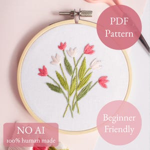Training Tulips Beginner Embroidery PDF Pattern, Digital Download