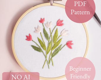 Pdf-patroon borduurtulpen voor beginners, digitale download